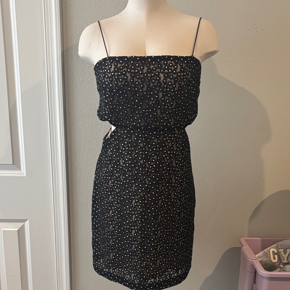 Black Beaded Spaghetti-Strap Mini Dress